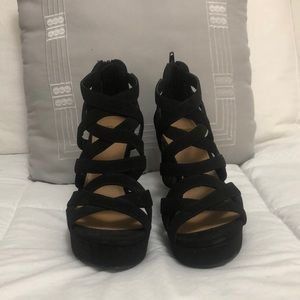 Black wedges, size 8